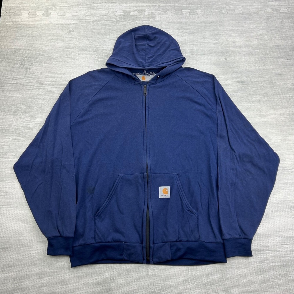 Vintage 80s‎ Carhartt Sweatshirt Size XXL Blue Full Zip Hoodie Workwear Logo